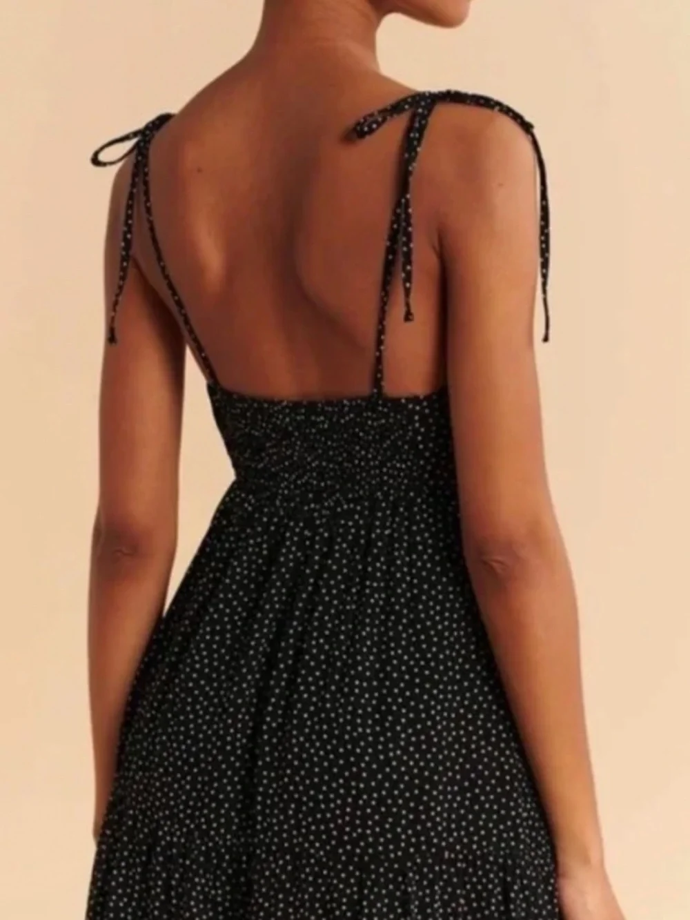 Abercrombie & Fitch V Neck Tiered Black Polka Dot Maxi Dress with Tie Straps